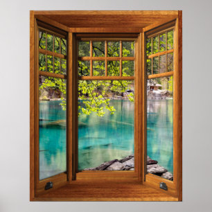 Fönsterljusion i träbukten - Calming Sjö Poster