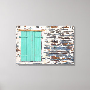 Fönsterluckor på en rustik stenvägg Canvas