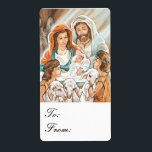 Fönstermålning med Shepherd Boys Gift-Märkre Fraktsedel<br><div class="desc">Julstjärnans ljus skiner ned på Mary,  Joseph och Jesus genom den öppna ladugårdsdörren i den här stilla fantasibilden. Djuren i ladan tittar på,  liksom två små herdepojkar med sina får. Det här är från en av mina ursprungliga målningar.</div>