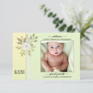 Fönstermeddelande om Baby-foto för Retro Grönt Tack Kort
