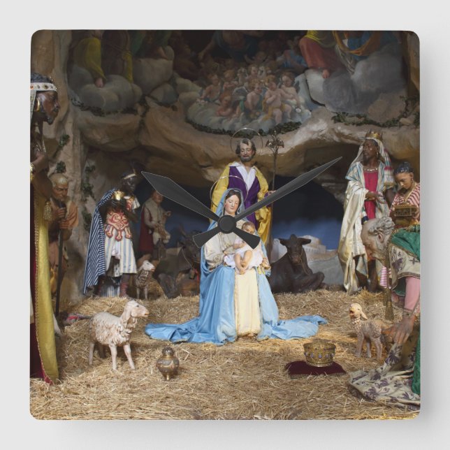 Fönstermiljö för antika jultomatienter fyrkantig klocka (Framsida)