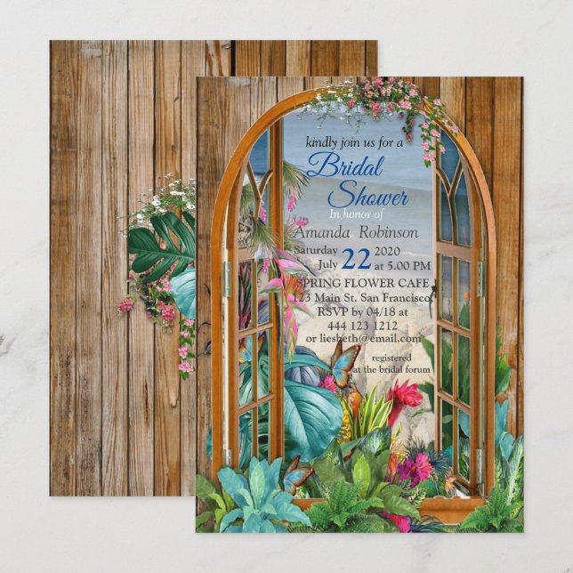 Fönstermiljö för Tropical Flora Paradise Inbjudningar (Fram/baksida)