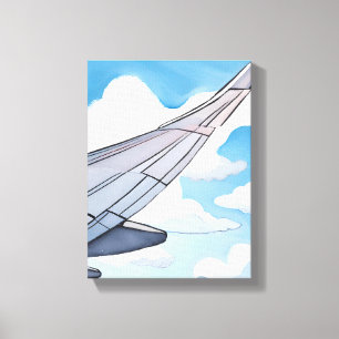 Fönsterplats   Flygplansvinge Himmel Vattenfärg Re Canvastryck