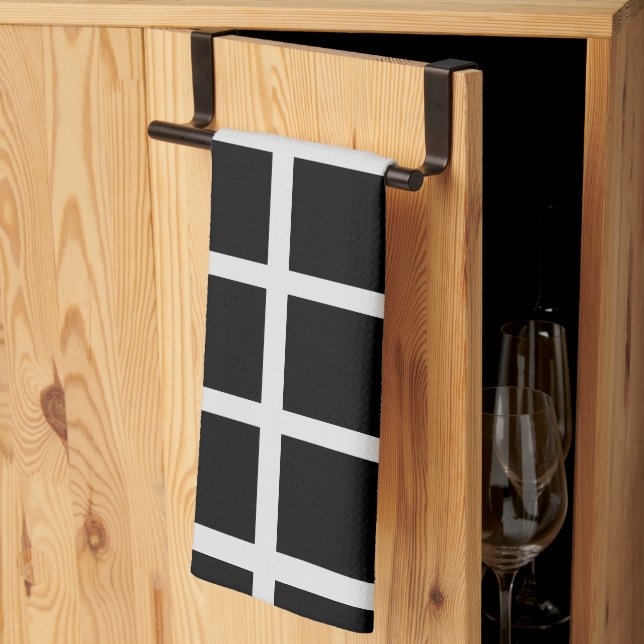 Fönsterruta för svartvitt kökshandduk (Thirds Fold)