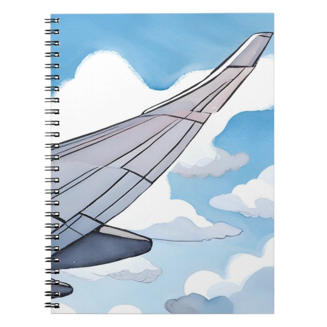 Fönstersäte | Flygplan Vinge Himmel, vattenfärgsre Anteckningsbok (Framsidan)