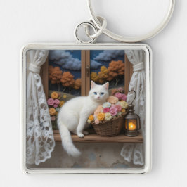 Fönsterscen för mysiga Natt Fyrkantig Silverfärgad Nyckelring