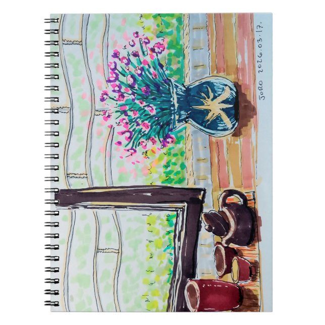 Fönsterte och blommor anteckningsbok (Framsidan)