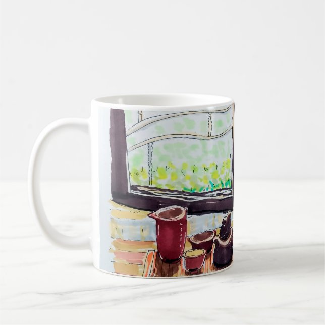 Fönsterte och blommor kaffemugg (Vänster)
