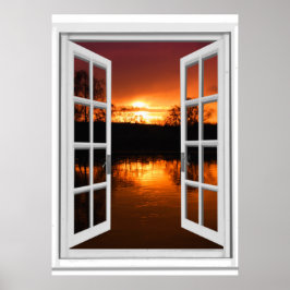 Fönsterutsikt Solnedgång Poster