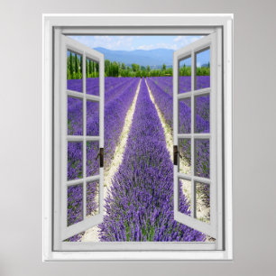 Fönstervy för Lavender Fält Fake Poster