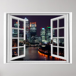 Fönstervy för natttids stad poster