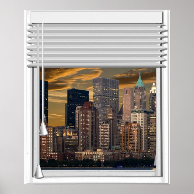 Fönstervy för New York Skyline Faux med Blinder Poster (Framsidan)