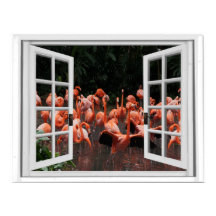 Fönstervy för rosa Flamingos Fake
