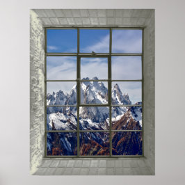 Fönstret 3D-bergsvy - fake Poster