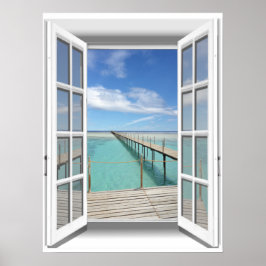 Fönstret 3D Boardpromenad Ocean View Fake Window Poster