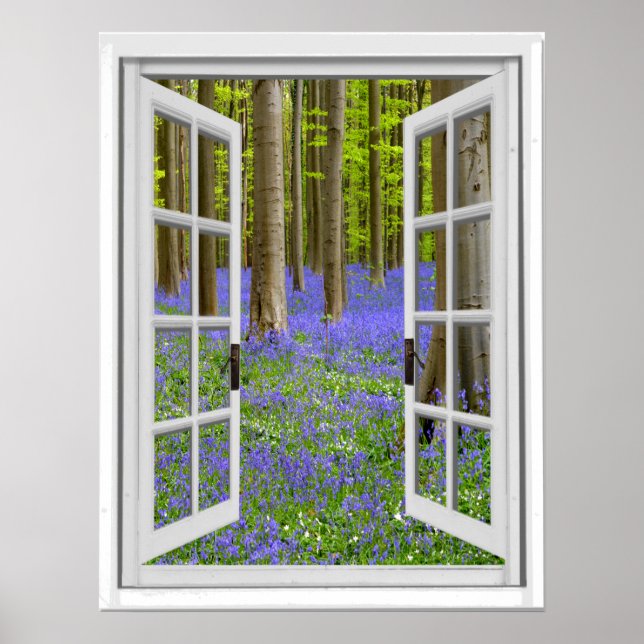 Fönstret Bluebells and Träd View Fake Window Poster (Framsidan)