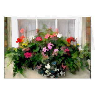 Fönstret boxas blommor hälsningskort