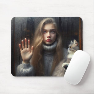 Fönstret Flickor och katt Touching Glass Musmatta