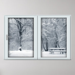Fönstret Fresh Snowfall med en vy Poster