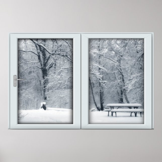Fönstret Fresh Snowfall med en vy Poster (Framsidan)