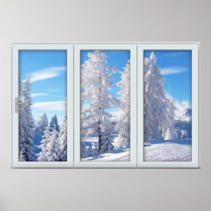 Fönstret Frosted Träd med en Visa Poster