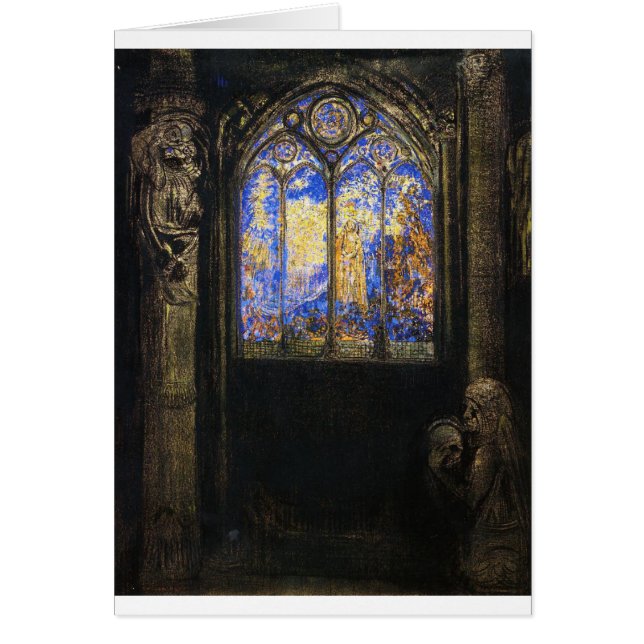 Fönstret Glas, fastsatt av Odilon Redon Hälsningskort (Framsidan)