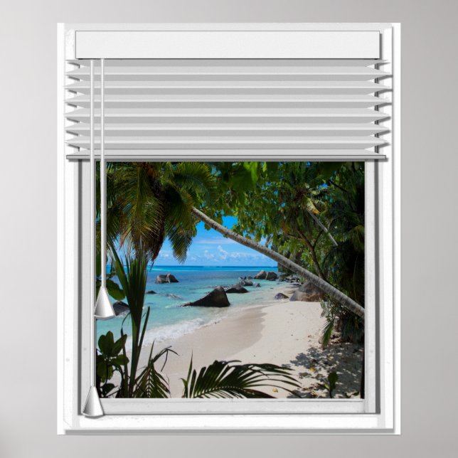 Fönstret Hemligt Tropical Beach View Fake (Fake-ut Poster (Framsidan)