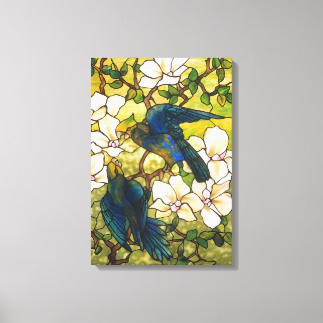 Fönstret Hisskus och Parrots glasaktigt Canvastryck (Framsida)