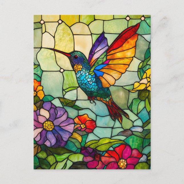 Fönstret Hummingbird Tiffany-Stil Helg Vykort (Framsida)
