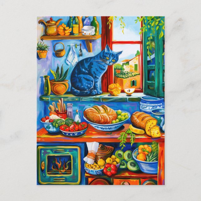 Fönstret Kat Tittar ut köket Vykort (Framsida)