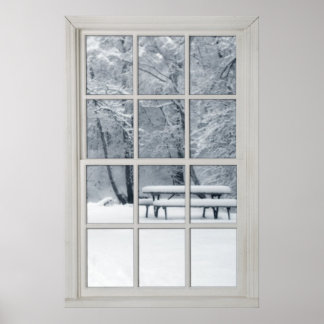 Fönstret Land Snö i färsk form med en vy Poster