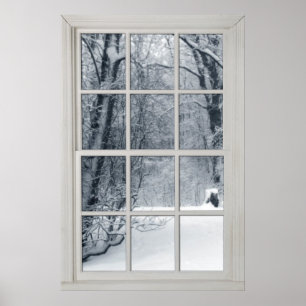 Fönstret Land Snö i färsk form med en vy Poster