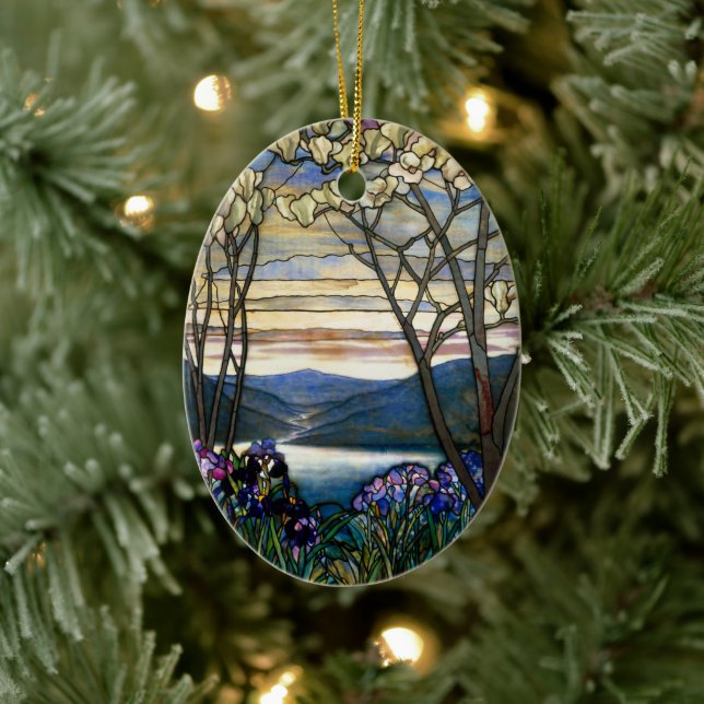 Fönstret Magnolias och Irises Stached Glass Julgransprydnad Keramik (Träd)