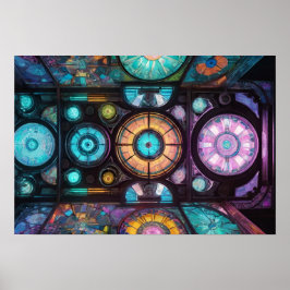 Fönstret nedfläckad-glas poster