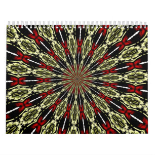 Fönstret Red and Guld Stached Glass Kaleidoscope Kalender