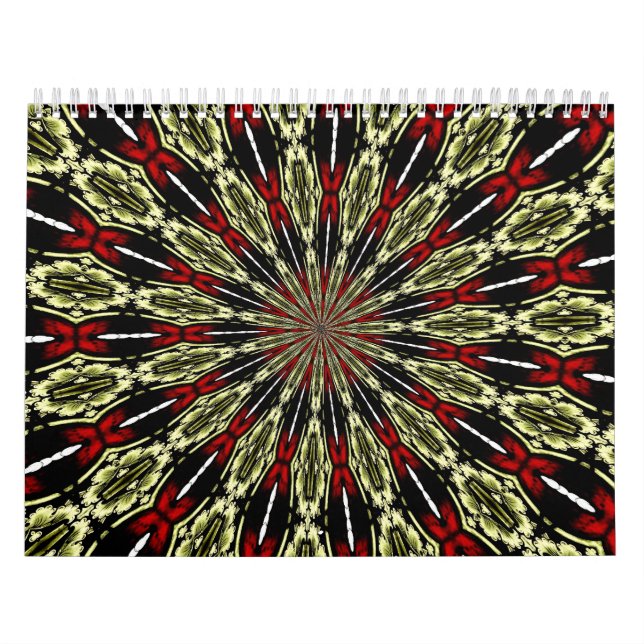 Fönstret Red and Guld Stached Glass Kaleidoscope Kalender (Omslag)