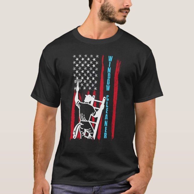 Fönstret Rengöringsfack i USA flagga Tvättar Amer T Shirt (Framsida)