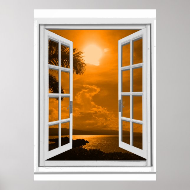 Fönstret Sunset View Trompe l'oeil Fake Window Poster (Framsidan)