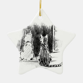 Fönstret Tittar av hund och katt, Ange sympati Julgransprydnad Keramik