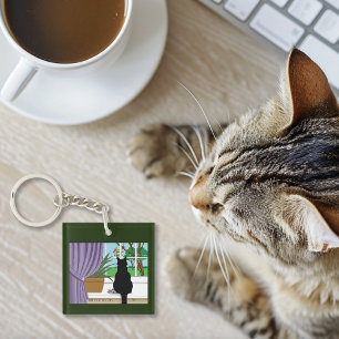 Fönstret Tittar ut svart katt