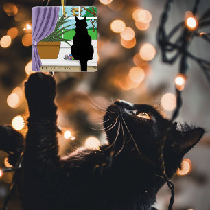 Fönstret Tittar ut svart katt Julgransprydnad Keramik