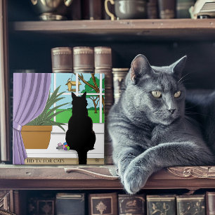 Fönstret Tittar ut svart katt Kakelplatta