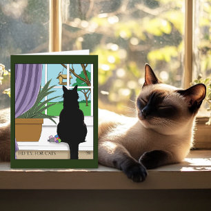 Fönstret Tittar ut svart katt Kort