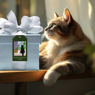 Fönstret Tittar ut svart katt Presentetikett