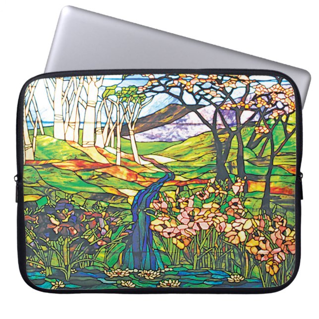 Fönstret Waterfall Iris Birch Tiffany Stached Glas Laptop Fodral (Framsidan)