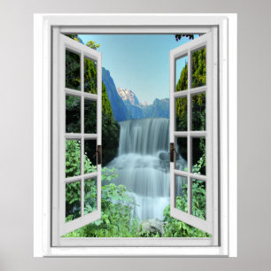 Fönstret Waterfall Trompe l'oeil Effect Fake Poster