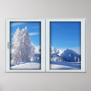 Fönstret Winter Frosted Treesl med en Visa Poster