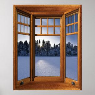 Fönstret Winter Ligcape i träbukten - Illusion Poster