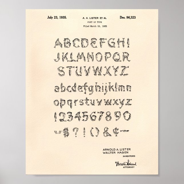 Font 1935 Patent Art Old Peper Poster (Framsidan)