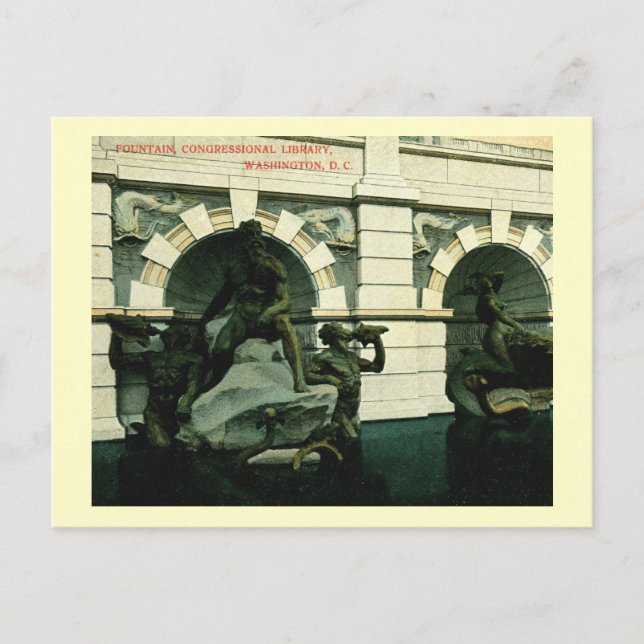 Fontän, Bibliotek i kongressen, Washington DC Vykort (Framsida)